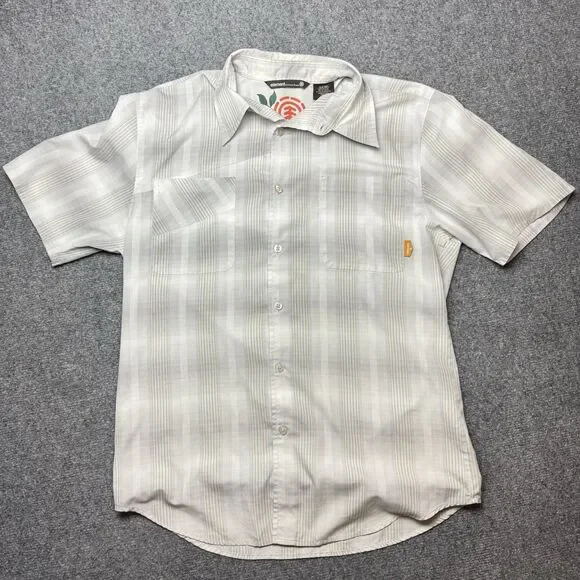 Element Wood & Thread Medium Shirt Button White Gray Plaid Striped Surf Casual - Picture 2 of 6